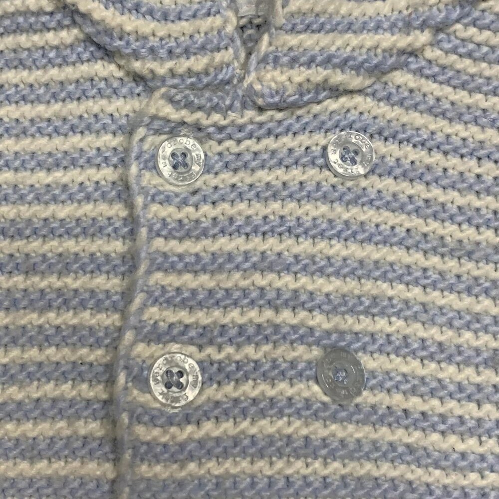 NEXT Knitted Baby Cardigan 12-18 Mos Hooded Blue Stripes Double Breasted Sweater - Picture 5 of 8
